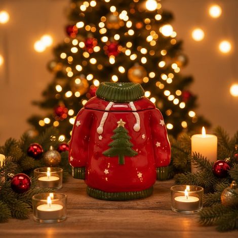 Vaso contenitore in ceramica a forma di maglione natalizio per decorazione -Albero (1/5)