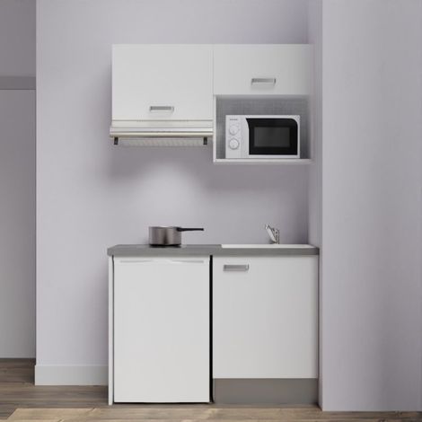 Kitchenette K02L-PT - 120 cm avec plan de travail et évier - emplacements frigo, hotte et micro-ondes