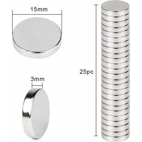 Aimant de néodyme 15 mm de diamètre x 3 mm pour Tableau magnétique, réfrigérateur, Tableau Blanc, Bureau, Tableau Blanc, Aimant Puissant (25 pièce) (1/4)
