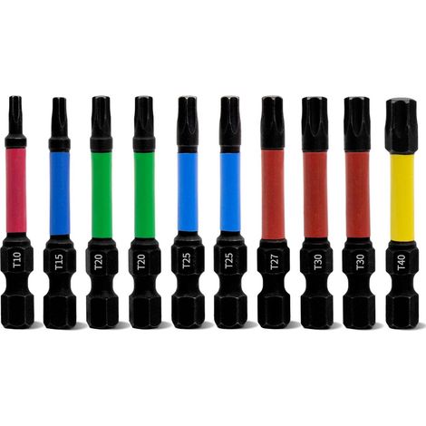 Jeu de Embouts Tournevis Torx 10Pcs Longueur 50mm Embouts Visseuse Magnétique à Choc T10-T40 avec 1/4" Hexagonale Tige (1/5)