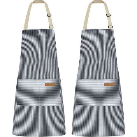 Tabliers à fines rayures bleues, 6875cm, lot de 2, tabliers à tour de cou ajustable pour restaurants et cuisines. (1/5)