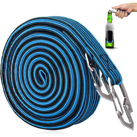 Cuerda elástica universal de alta resistencia para equipaje con gancho de acero al carbono, apta para bicicletas y coches eléctricos (4 m, azul). (1/5)