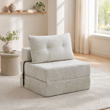 Sofá cama plegable con cojines, 79 x 79 x 57 cm, chenilla beige HAVRYA (1/5)