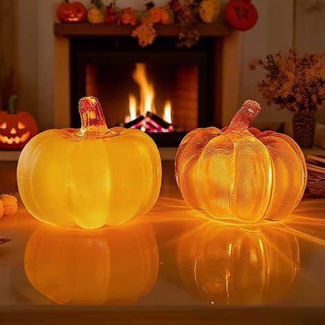 2 zucche di Halloween illuminate a LED 777 cm (arancione + giallo), decorazioni autunnali, zucche per feste di Halloween e Natale (1/5)