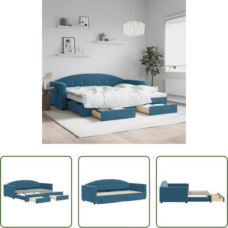 vidaXL Schubladenbett - Tagesbett Ausziehbar mit Schubladen Blau 90x200 cm Samt (1/5)