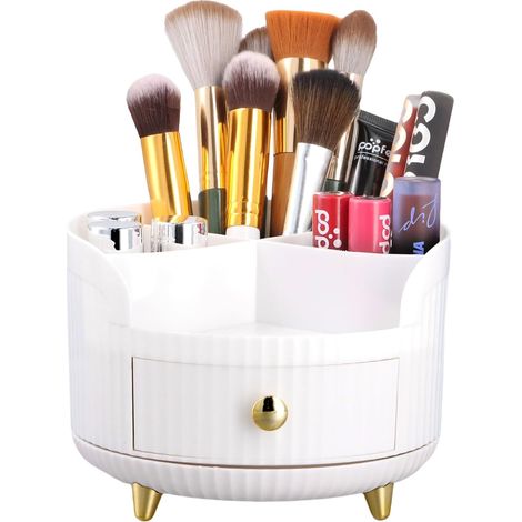 Organizador giratorio de 360° con 4 compartimentos, multifuncional para brochas, cosméticos, dormitorio o baño.