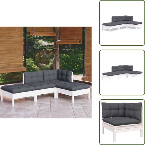 Cojines para sofás - vidaXL Muebles de jardín 4 pzas con cojines madera maciza de pino - Muebles de jardín de madera