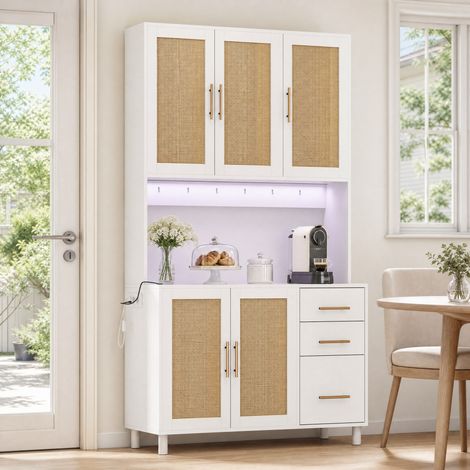 MEUBLIV Buffet 183 cm blanc – LED, prises USB, rangement modulable (1/5)