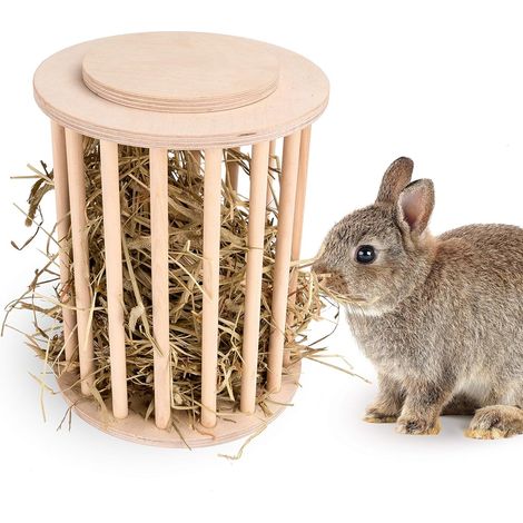 Mangeoire à foin en bois pour lapin, cochon d'Inde et chinchilla - Sur pied, moins de gaspillage, distributeur automatique de nourriture pour animaux (1/5)