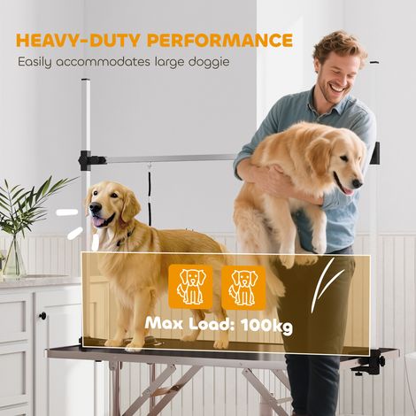 Table de toilettage pour chien réglable en hauteur, pliable, avec panier inférieur, jusqu'à 100 kg, noir (1/5)