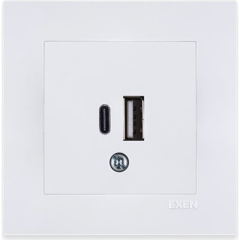 Prise double USB Type C + Type A blanc – ensemble complet avec plaque – 277/01E EXEN (1/3)