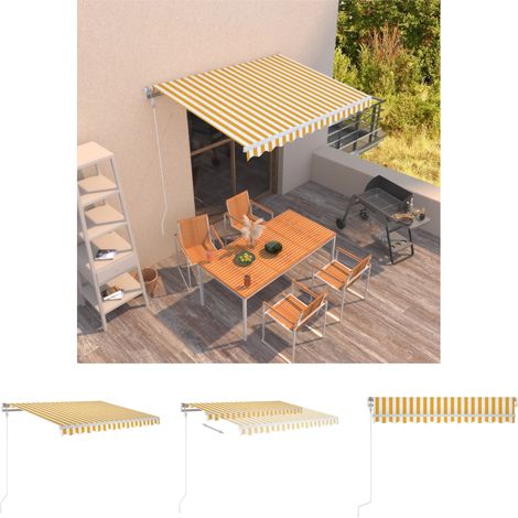 The Living Store Markise Automatisch Einziehbar 300x250 cm Gelb und Weiß - Markisen (1/5)