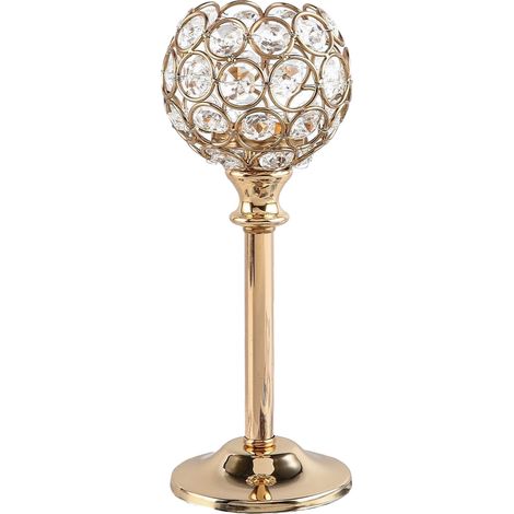 Bougeoir Doré Métal et Cristal Ornement Décoratif Moyen Idéal Mariage Maison Hôtel Dîner aux Chandelles Design Créatif Élégant (1/5)