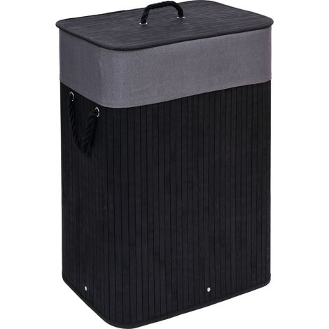 Wäschekorb aus Bambus mit Deckel, 80 l, schwarz und grau (1/5)