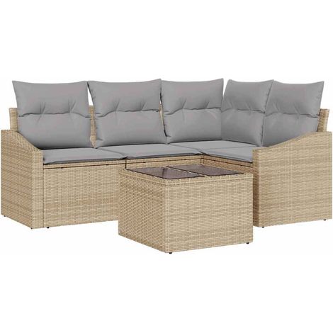 Maison Exclusive - Sofa Set mit Kissen 5 pcs Beige Poly Rattan