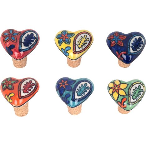 Tappi per vino in ceramica cuore multicolore set da 6
