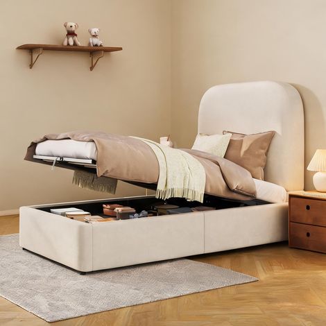 Cadre de lit beige en velours 213 x 97,5 x 100 cm (1/5)