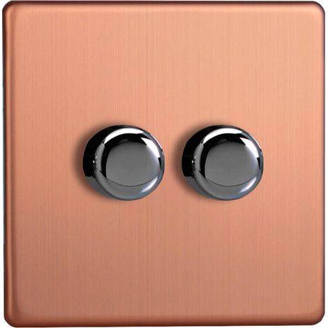 Varilight Brushed Copper 2-Gang 2-Way Rotary LED Dimmer