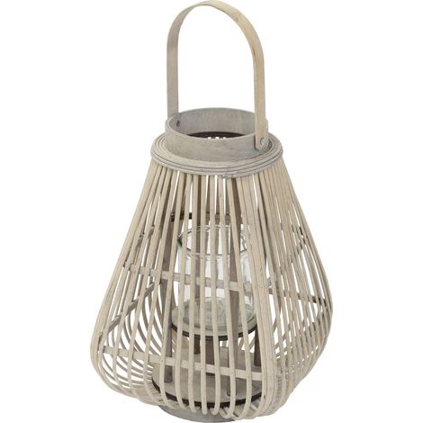 ECD Germany Lanterna in Bambù Naturale, Altezza 50 cm, Colore Legno, Portacandela con Inserto in Vetro, Lanterna da Giardino con Effetto Intrecciato, Stile Boho, Decorazione per Terrazza e Interni
