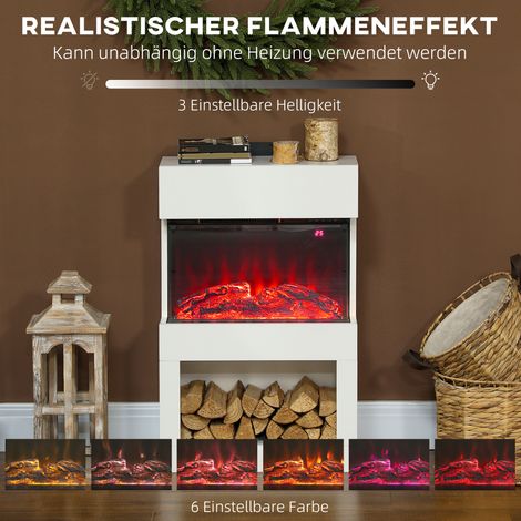 Cheminée électrique blanche 2 vitesses de chauffe 6 teintes de flamme thermostat télécommande