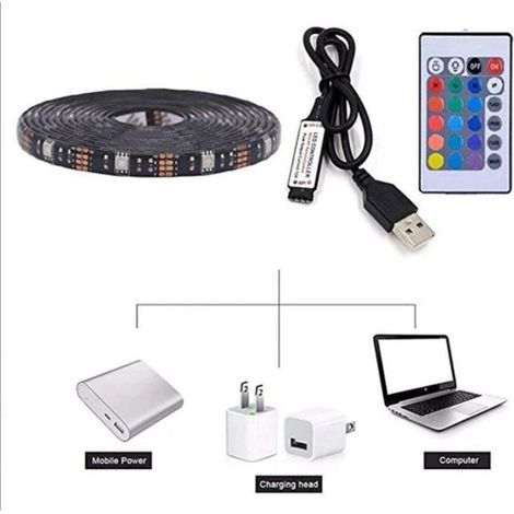 HONORNIC - Bande LED RGB SMD5050 2 m IP65 - Compatible TV, ordinateur, voiture - USB - Multicolore (1 pièce) (1/4)