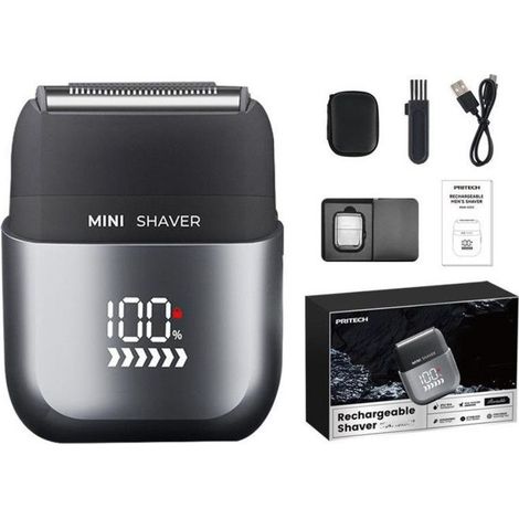 (noir)Mini rasoir électrique pour homme, tondeuse à barbe portable avec affichage de la batterie, étanche et rechargeable par USB (1/5)