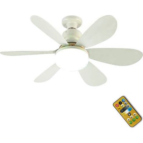 Ventilateur de plafond E27 avec éclairage intégré, silencieux et intelligent, idéal pour la salle à manger ou la chambre à coucher. Abat-jour blanc, pales blanches. (1/5)