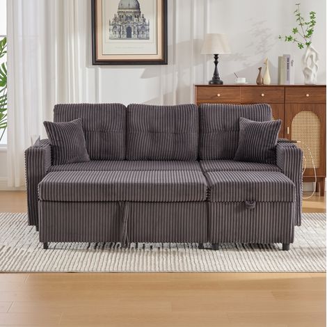 Sofa mit Schlaffunktion und Stauraum USB-C Cord Dunkelgrau OKMYHOME (1/5)