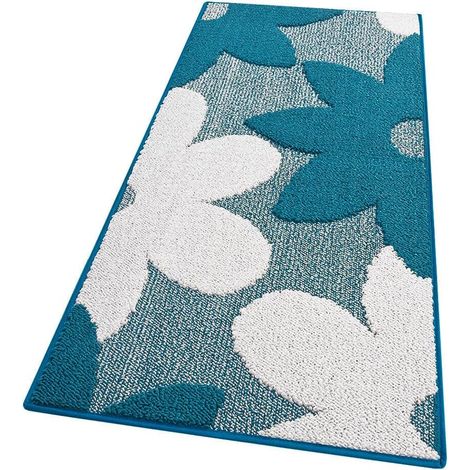 Tappeto Cucina 3D Fiore Tridimensionale Morbido Bordato Moderno Passatoia Antiscivolo Blu - 57x40 cm