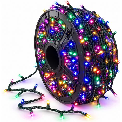 Luci per albero di Natale, 1000 LED, 60 m, lampeggianti colorati, IP44, cavo spesso su bobina (1/5)