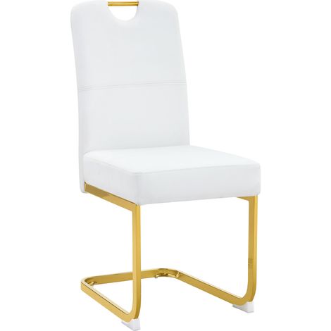 Set de 2 sillas de comedor blancas de PU con respaldo ergonómico y patas antideslizantes HOMVRA (1/5)
