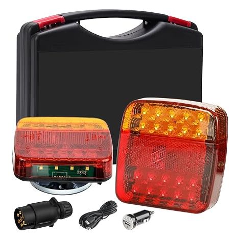 Feux arrière LED sans fil - 12/24 V - magnétiques Avec clignotant, feu stop, de position et plaque d'immatriculation Étanche IP65 Pour camion, tracteur (1/5)