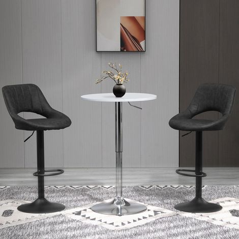 Lot de 2 tabourets de bar gris pivotants, réglables en hauteur, avec repose-pieds et revêtement aspect cuir (1/5)