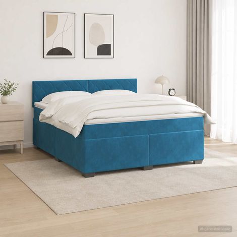 Cama con Base Tapizada, Colchón y Luz LED Azul 160 x 200 cm (1/5)