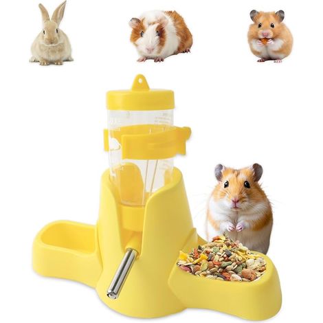Hamster Water Bottle, 80 ml, 3 in 1 with Bowl, Yellow