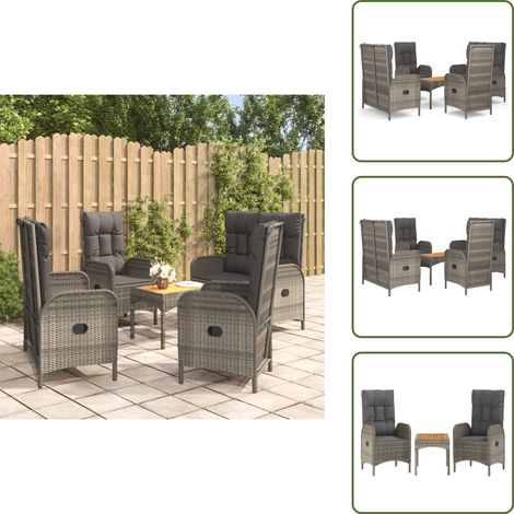 The Living Store Ensemble à manger de jardin 5 pcs coussins gris résine tressée - Banc de jardin (1/5)