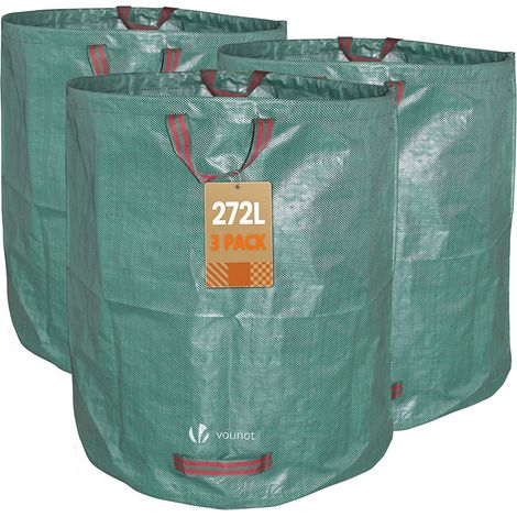 Vounot – Lot de 3 sacs à déchets 272L – 50kg max – 3 poignées renforcées – Polypropylène 150g/m² – Réutilisables et résistants