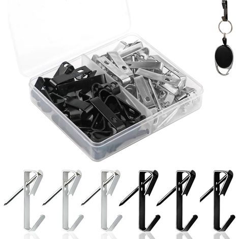 Set di 40 ganci in ferro battuto, portata 13,6 kg, con chiodi per ganci, per appendere cornici, specchi, orologi, calendari e decorazioni. (1/4)