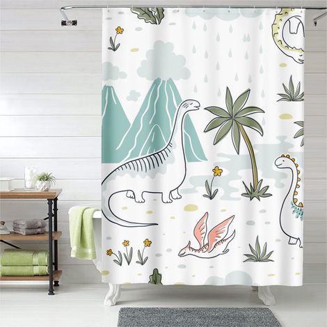 Rideau de douche dinosaures pastel doux, rideau salle de bain imperméable, 90x180 cm (1/5)