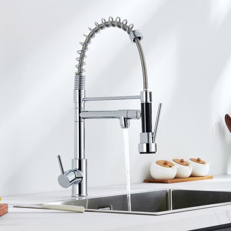 Auralum Robinet Cuisine Douchette Extractible à Deux Jets Mitigeur de Cuisine Bec Haut Flexible Robinet d'évier en Laiton Chromée (1/4)