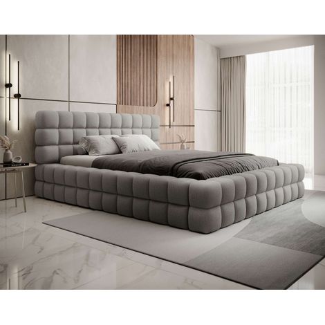 Kingston - lit coffre - 160x200 - sommier inclus - en tissu bouclette - gris (1/5)