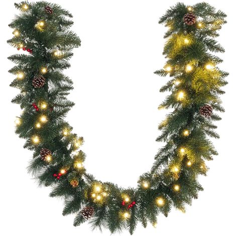 Guirnalda navideña con 50 luces LED blancas y adornos, de plástico y metal, 180x30x30 cm, verde. (1/5)
