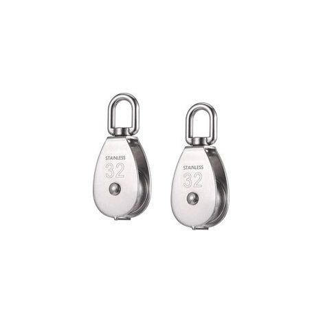 2 x treuil en acier inoxydable 304, capacité de levage 250 kg, poulie simple M32 pour grue pivotante, compatible avec câbles, cordes et fils jusqu’à 32 mm, couleur argent (1/4)