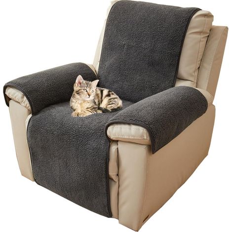 Housse de fauteuil inclinable en agneau épaisse - Antidérapante et lavable - 1 place - Super douce - Pour enfants et animaux domestiques (gris foncé, 56 x 207 cm) (1/5)
