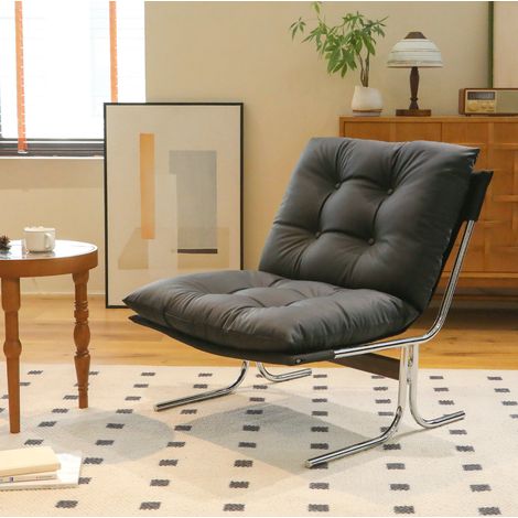Silla auxiliar estilo Barcelona, ligera, con tapizado desmontable, patas de cromo y color negro (1/5)