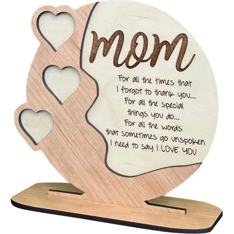 Cadeau d'anniversaire pour la fête des mères, offert par une fille et un fils : une pancarte en bois faite main pour maman (1/5)