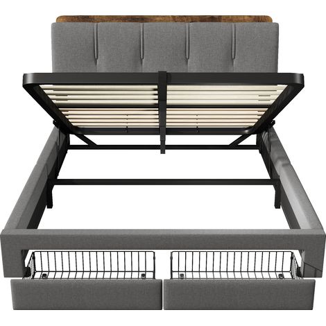 Cama con arcón 140x200 cm con USB Type-C, LED y almacenaje hidráulico, gris MODENUIT (1/5)