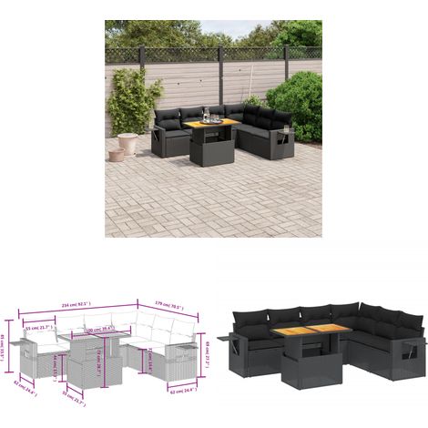 Salon de jardin 7 pcs avec coussins noir résine tressée - Ensemble Salon De Jardin - Meuble Extérieur - Résine Tressée - Rotin Synthétique - Table Extensible - Home & Living (1/3)