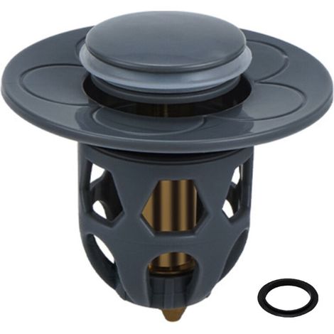 Vtizikl Bouchon universel de fuite de tête d'eau de lavabo, bouchon de vidange d'évier en acier inoxydable filtre de vidange de rebond de lavabo, convertisseur de type poussoir de noyau de rebond (Gri
