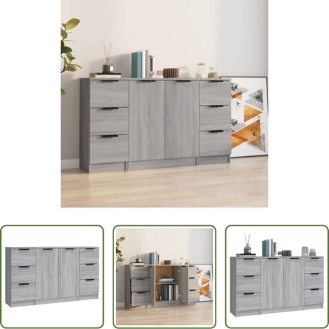 Armoire multifonction -  Buffets 3 pcs Sonoma gris Bois d'ingénierie (1/5)